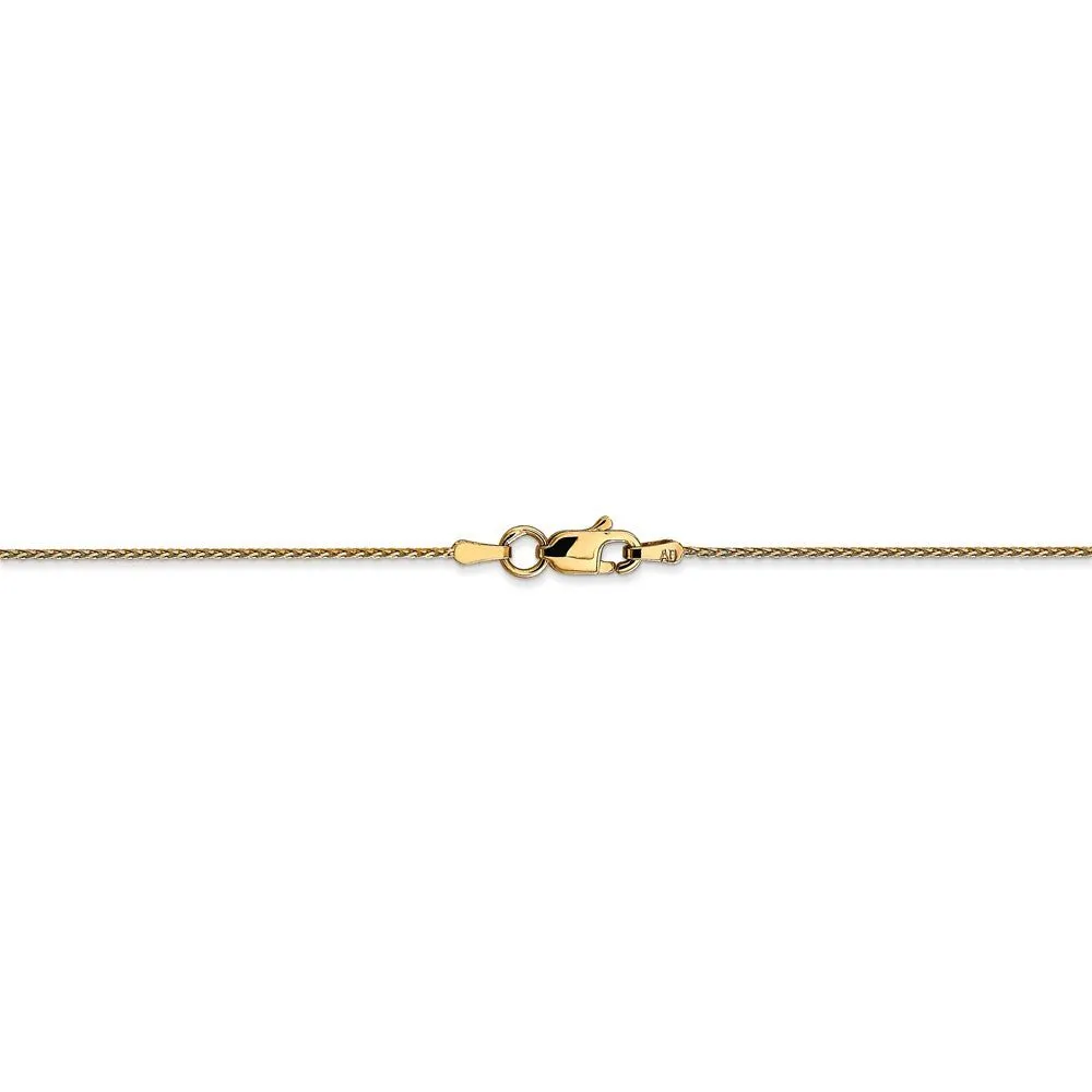 0.8mm, 14 Karat Yellow Gold, Diamond-Cut, Round Wheat Chain - 7 inch