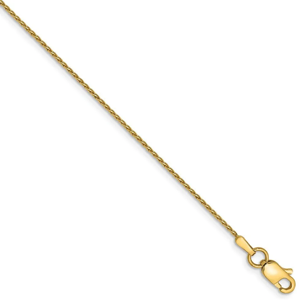 0.8mm, 14 Karat Yellow Gold, Diamond-Cut, Round Wheat Chain - 7 inch