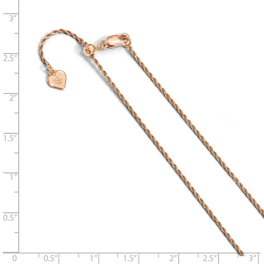 1.2mm Rose Gold-Tone Plated Sterling Silver Adj. Rope Chain Necklace