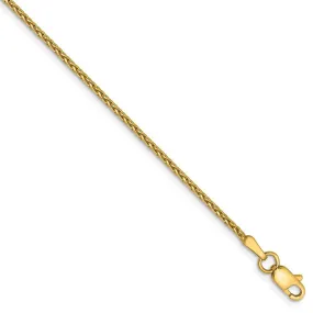 1.5mm 14k Yellow Gold Diamond Cut Round Wheat Chain Anklet