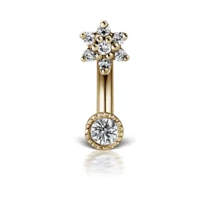 3mm Flower and 2mm Diamond Rook Barbell by Maria Tash in Yellow Gold