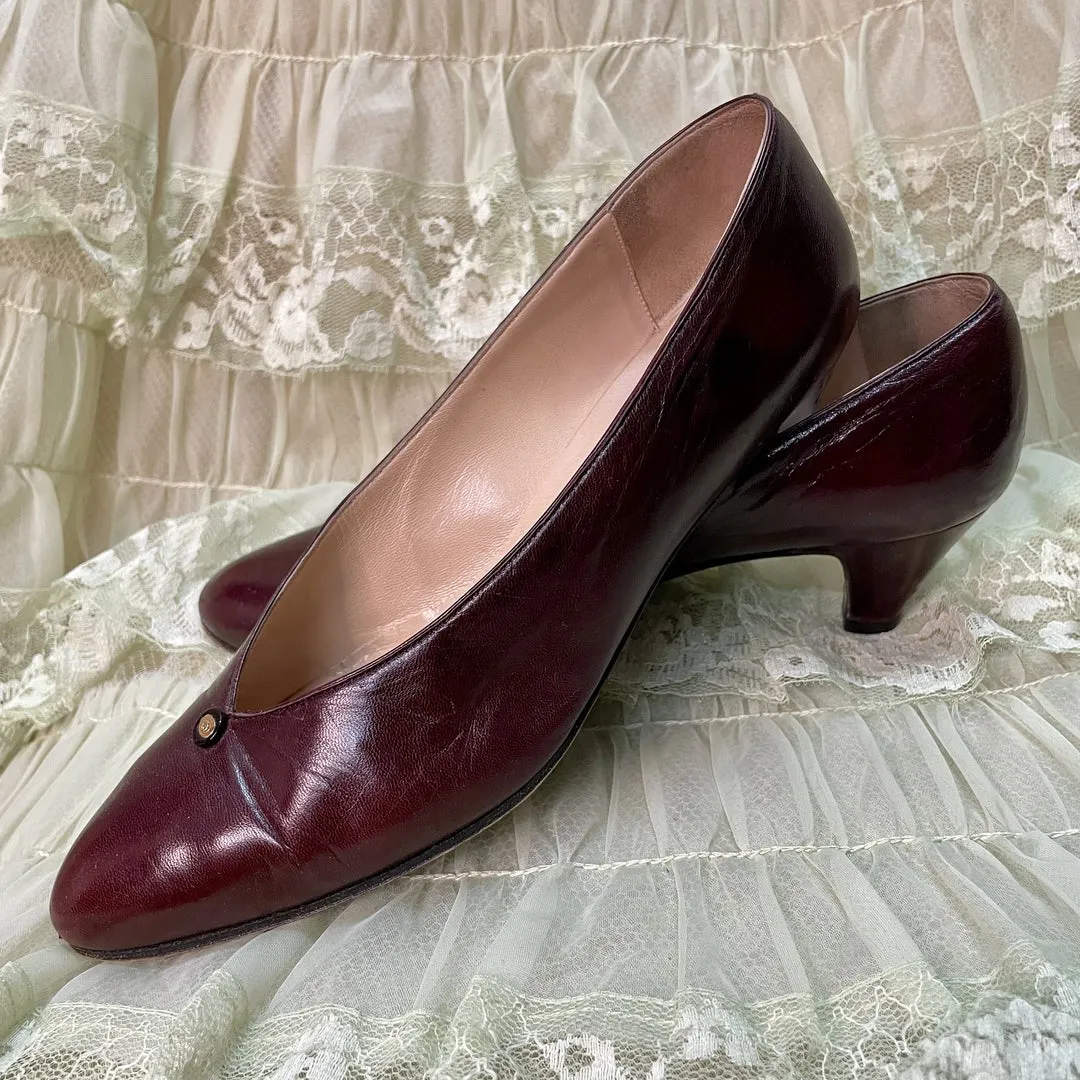 70s Gucci Designer Oxblood Made in Italy Leather Vintage Pumps Size EU 35.5