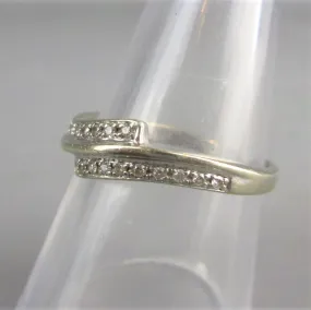 9K White Gold & Diamond Twisted Baguette Ring Vintage c1980