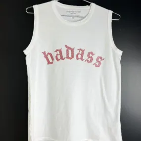 'badass' Muscle Tank In White/pink