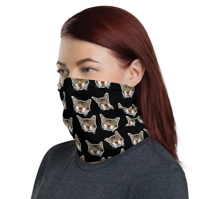 Black Cat Print Face Shield, Neck Gaiter Warmer, Bandana Face Covering-Made in USA/EU