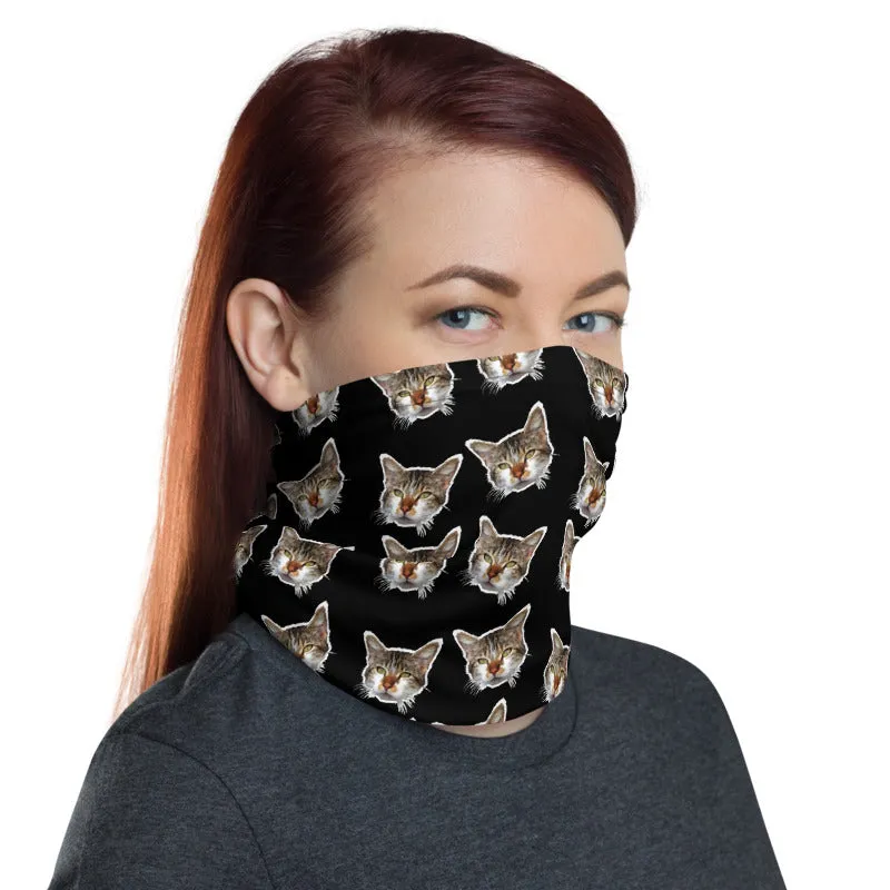 Black Cat Print Face Shield, Neck Gaiter Warmer, Bandana Face Covering-Made in USA/EU