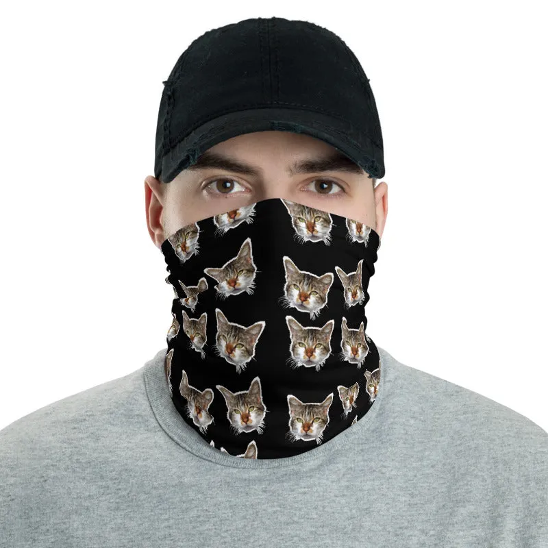 Black Cat Print Face Shield, Neck Gaiter Warmer, Bandana Face Covering-Made in USA/EU