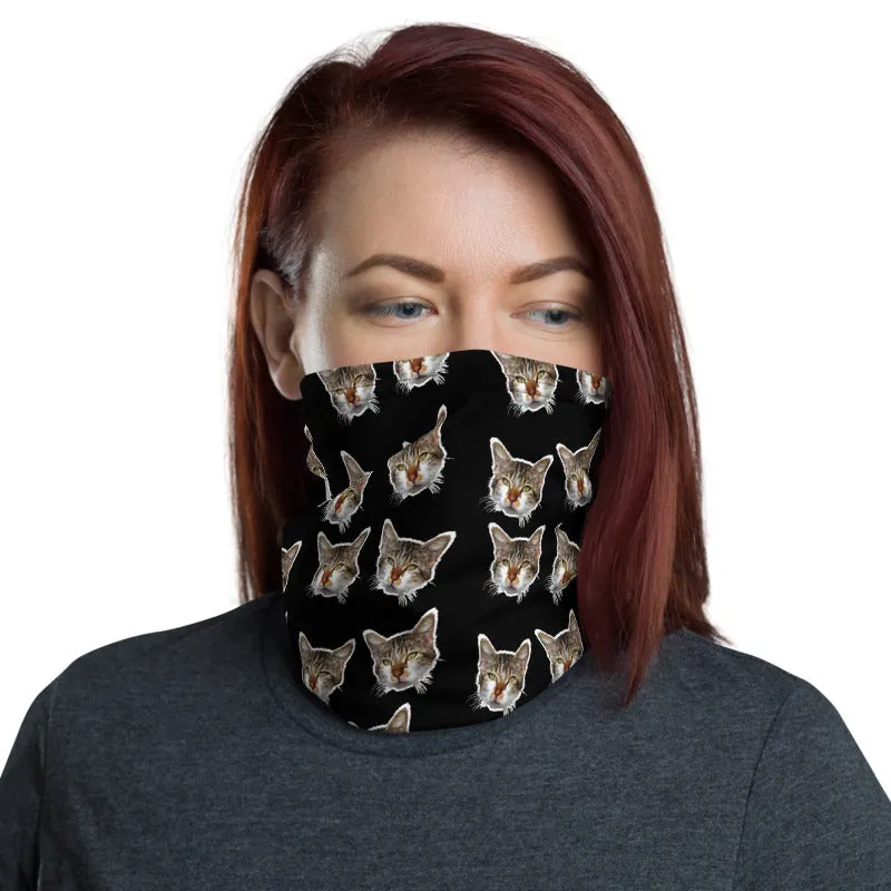 Black Cat Print Face Shield, Neck Gaiter Warmer, Bandana Face Covering-Made in USA/EU