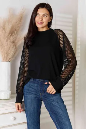 Black Round Neck Raglan Sleeve Blouse