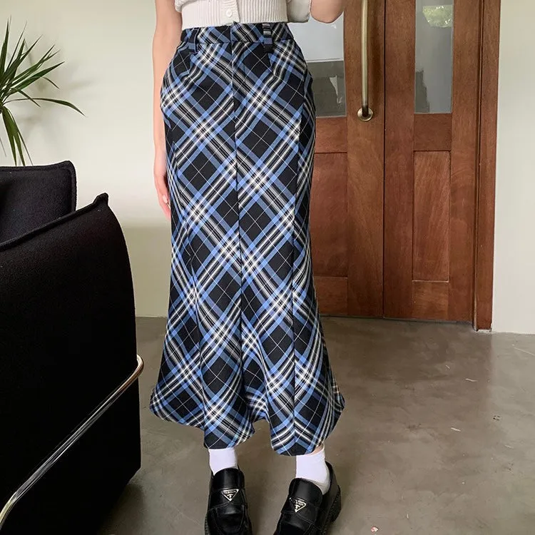 Blue Plaid Maxi Skirt