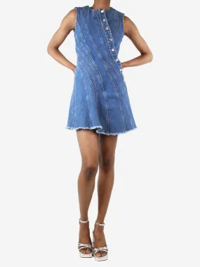 Blue sleeveless denim asymmetric dress - size UK 8