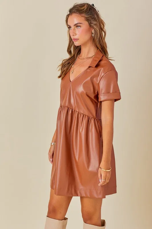 Brown Faux Leather Dress