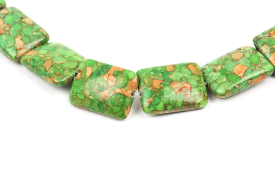 Composite Stone Beads, variegated green, PUFFED RECTANGLE  20x15mm, strand, GMX0014