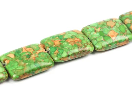 Composite Stone Beads, variegated green, PUFFED RECTANGLE  20x15mm, strand, GMX0014