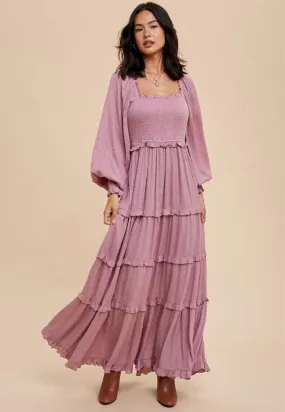 Dusty Mauve Swiss Dot Maxi Dress