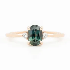 Emilie Ring 1.23ct Blue Green Queensland Sapphire, 14K Rose Gold (One of a kind)