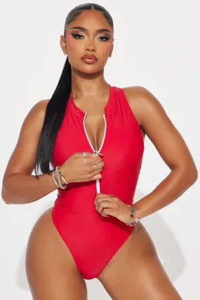 Evelyn Zip Up 1 Piece Swimsuit - Red