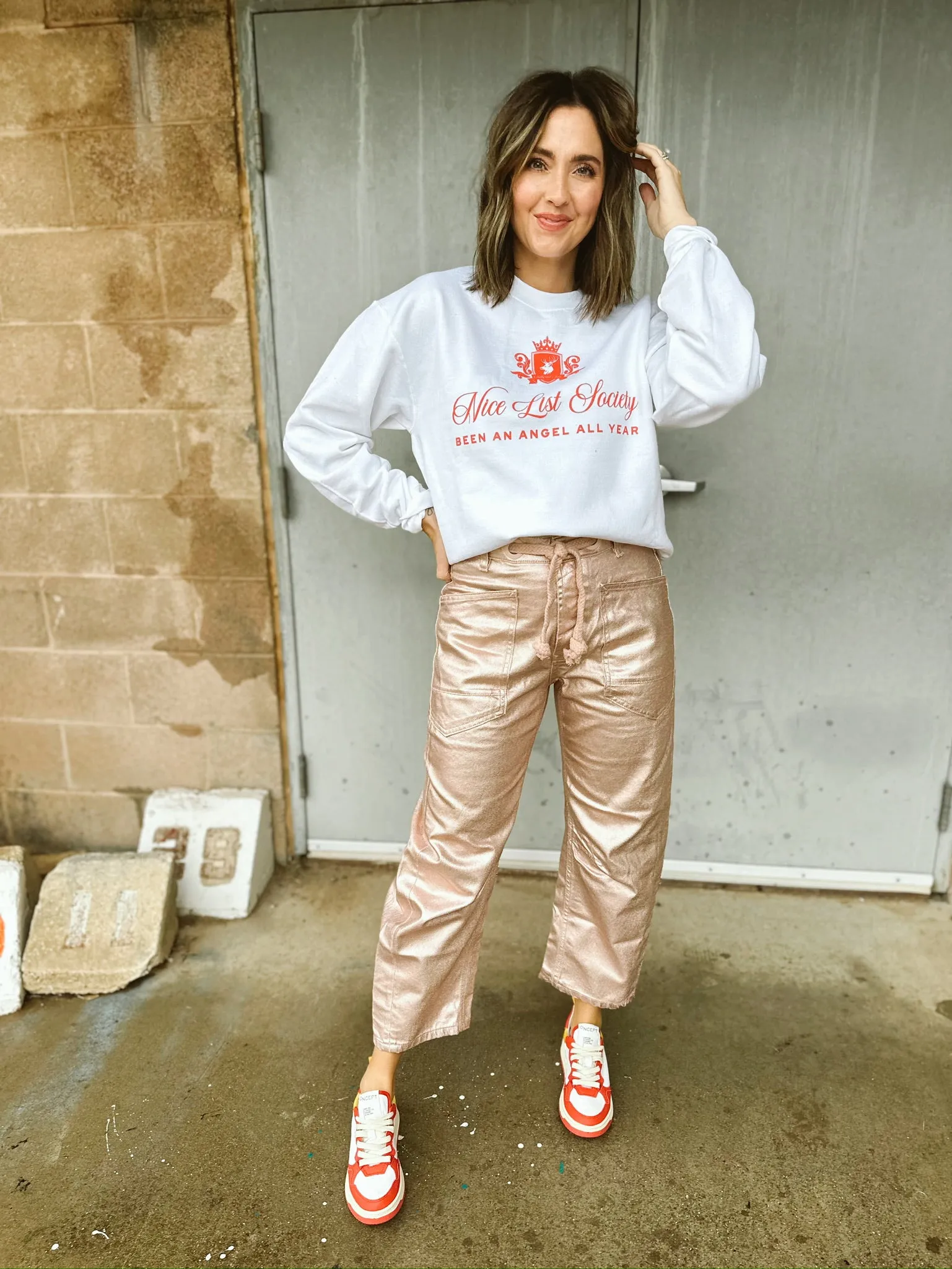 Free People | Moxie Low Slung Pull On Pant | Metallic Bubblegum | FINAL SALE