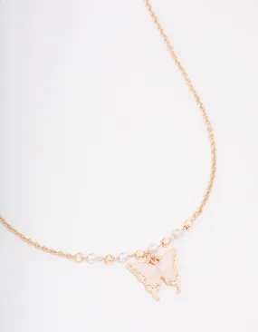 Gold Pearl Butterfly Short Necklace