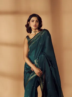 Heer Jacquard Buta Green Saree