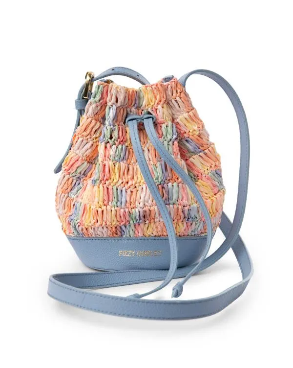 Mini Bucket Bag In Leather With Raffia : Multicolour