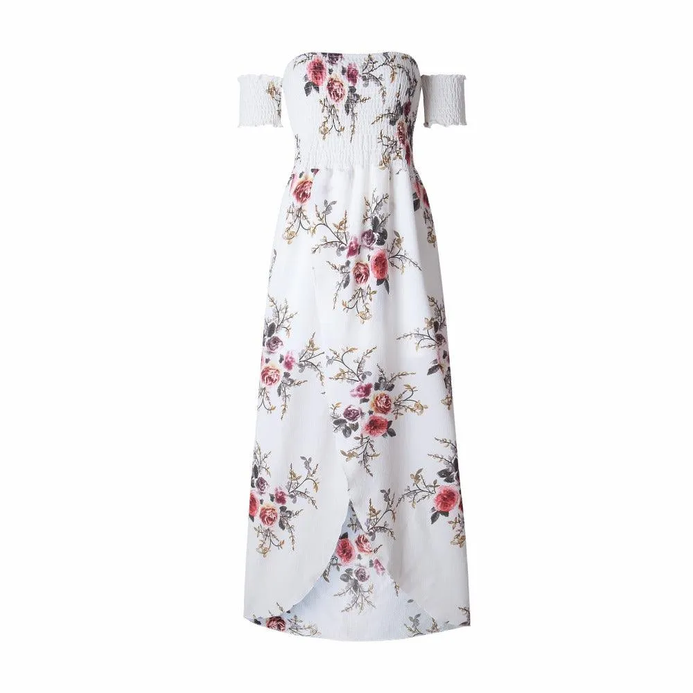 OFF-THE-SHOULDER FLORAL HIGH SLIT MAXI DRESS