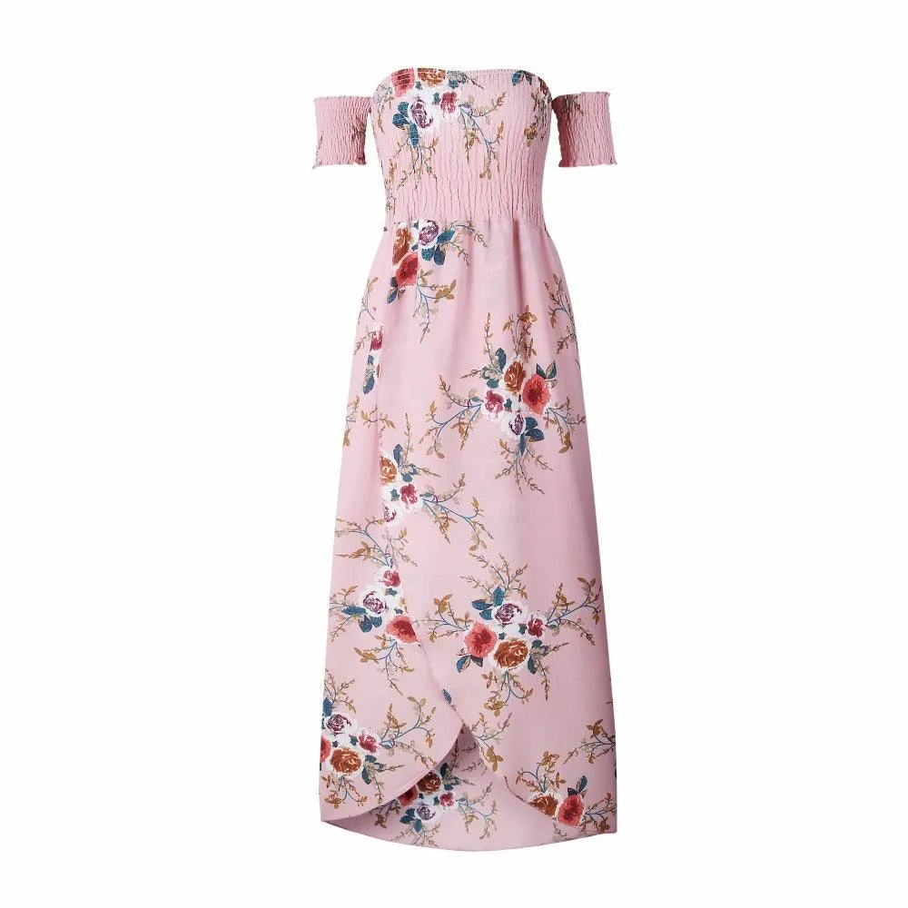 OFF-THE-SHOULDER FLORAL HIGH SLIT MAXI DRESS