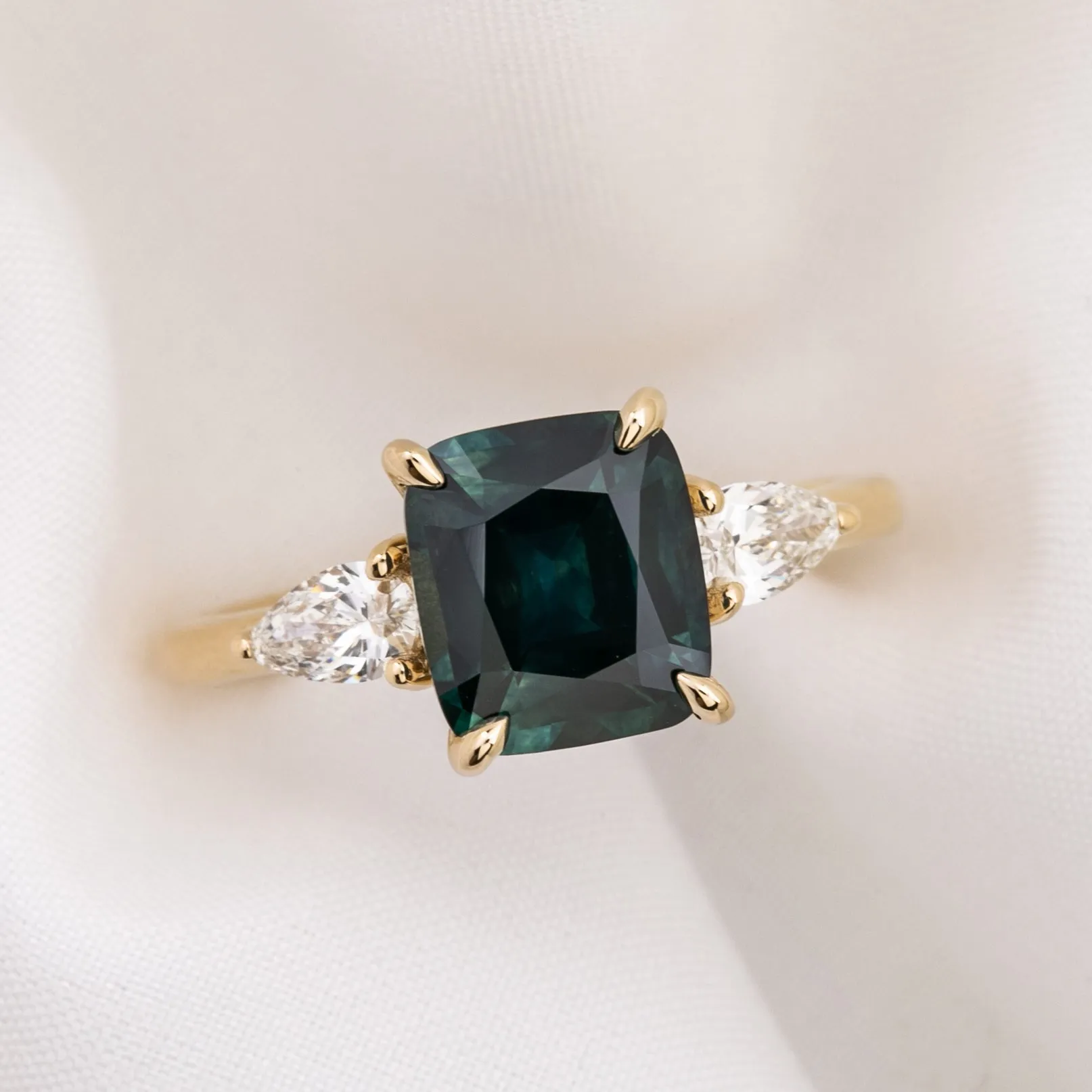 Olivia Grand Ring 2.97ct Deep Blue Green Montana Sapphire, 14k Yellow Gold (One of a kind)