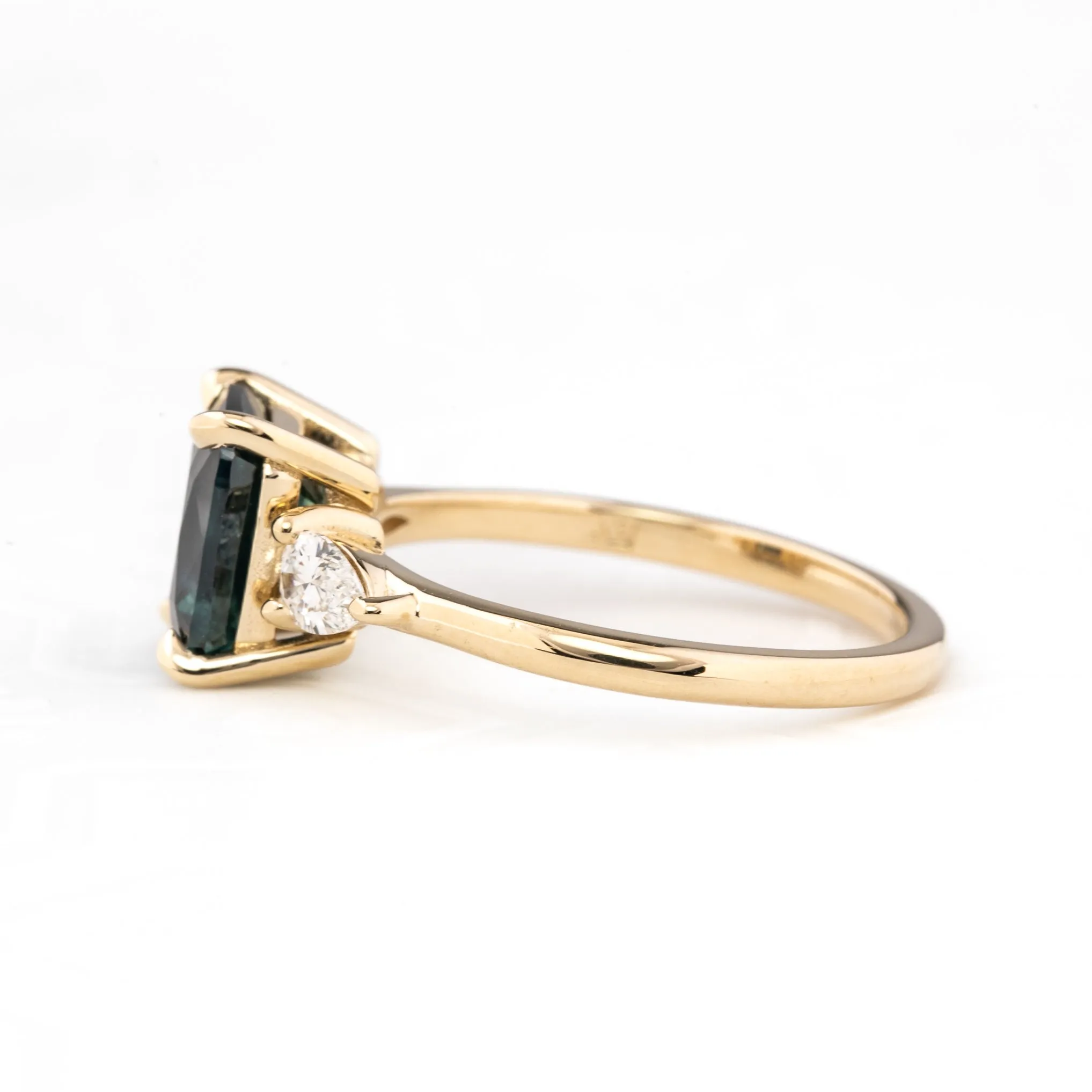 Olivia Grand Ring 2.97ct Deep Blue Green Montana Sapphire, 14k Yellow Gold (One of a kind)