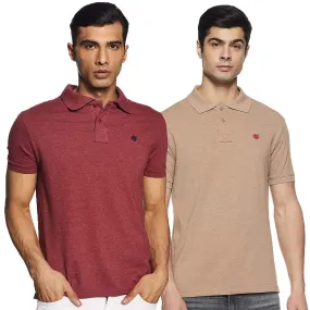 ONN Men's Cotton Polo T-Shirt (Pack of 2) in Solid Camel-Wine colours