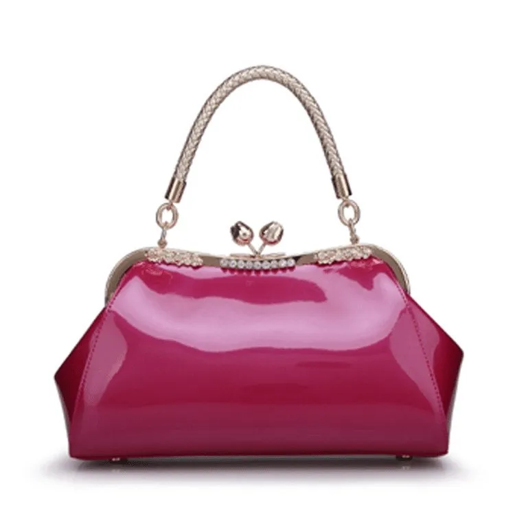 Patent Leather Women Chic Design Solid Color Large Capacity Shoulder Handle Bag