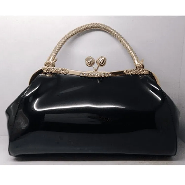 Patent Leather Women Chic Design Solid Color Large Capacity Shoulder Handle Bag