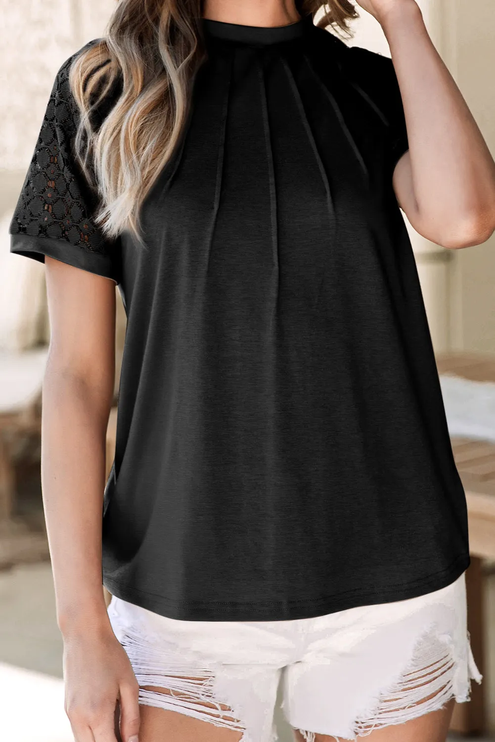 Patsy Seamed Detail Contrast Lace Raglan Sleeve Tee