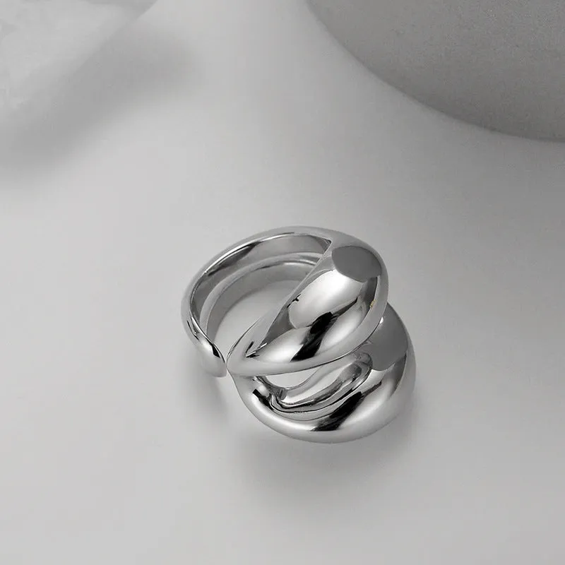 Simple Irregular Line Silver Skeleton Glossy Band Ring