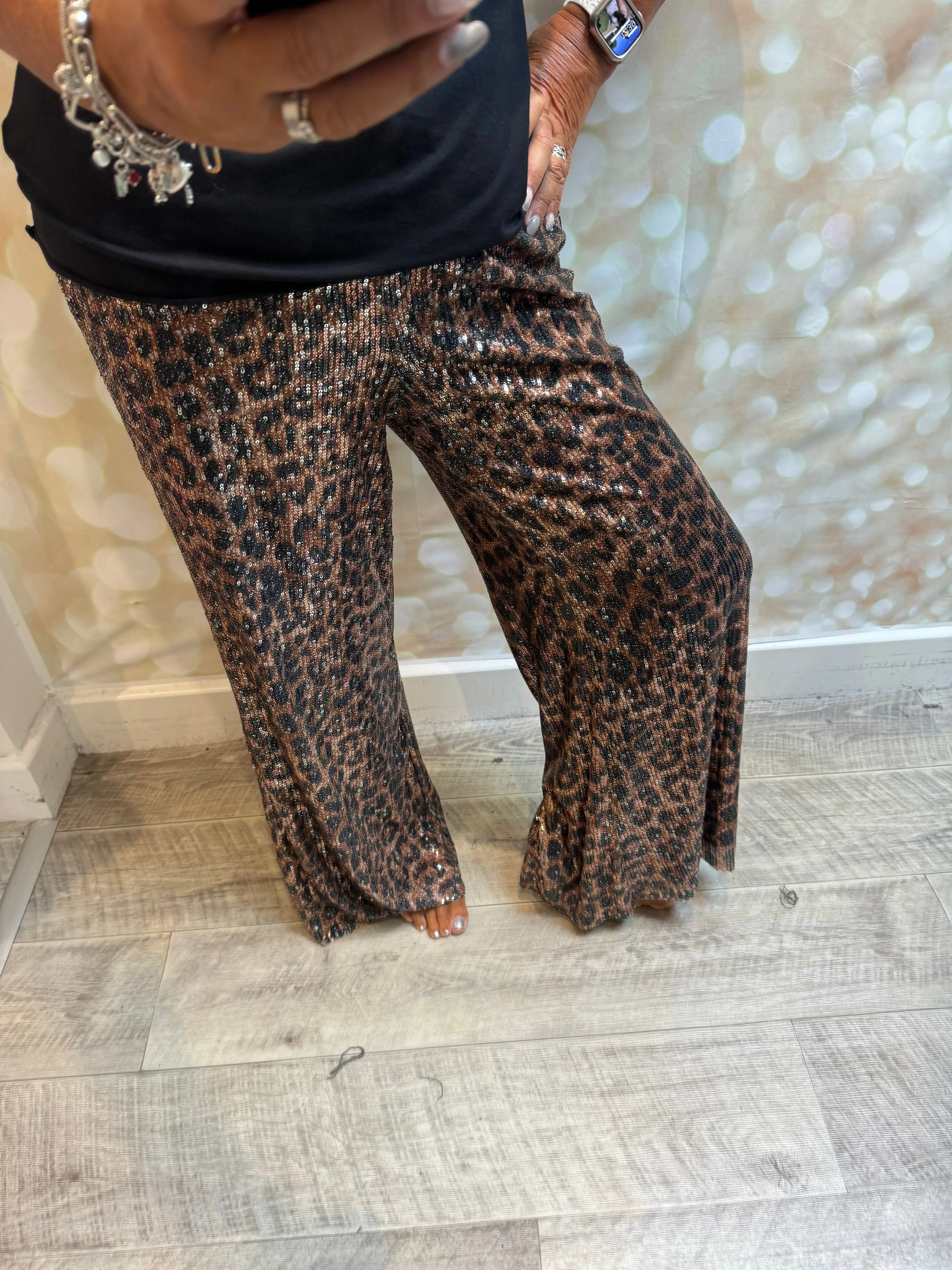 Studio Wide leg Sequin palazzo trousers