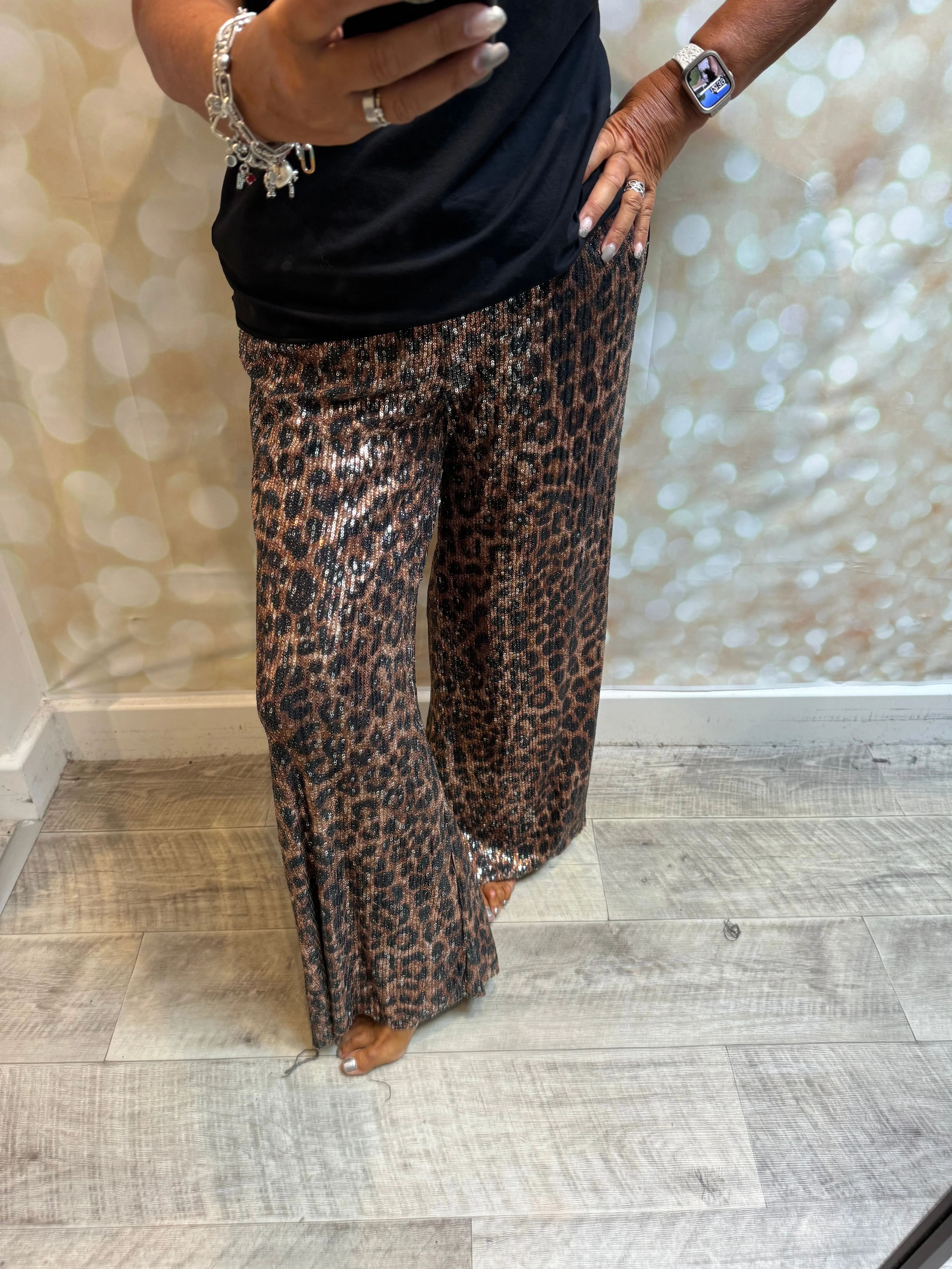 Studio Wide leg Sequin palazzo trousers