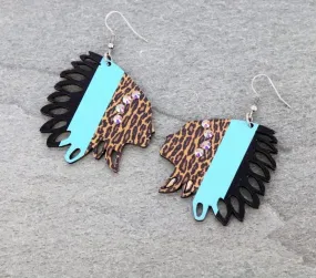 Turquoise Leopard Cactus wood Chief earrings