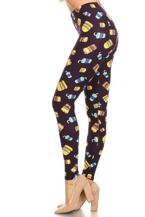 Women's Plus Burger Fries Soda Food Pattern Printed Leggings